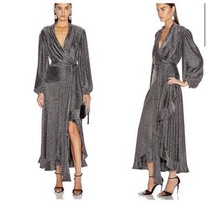 PATBO Metallic Mesh HI-Low Ruffle Skirt Wrap Maxi Dress SZ US 12, New